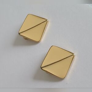 Vintage Dotty Smith Gold Cream Geometric Diamond Shaped Chunky Clip On Earrings